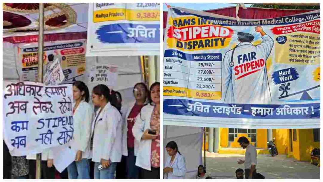 आयुर्वेद छात्रों का मानदेय बढ़ाने प्रदर्शन जारी
